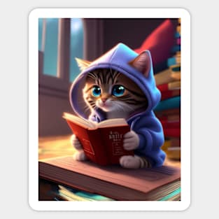 Cute cat reading a book Sticker